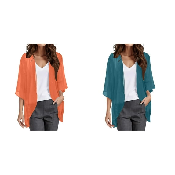 Kcodviy 2 Pcs Womens Solid Elegant Puff Light Sweaters Women Sleeve Cardigan Loose Cover Light Weight Sweaters for Women Open Front Summer Up Casual Blouse Tops