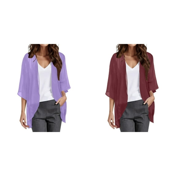 Kcodviy 2 Pcs Womens Solid Elegant Puff Rib Cage Cardigan Sleeve Cardigan Loose Cover Lightweight Summer Cardigan Up Casual Blouse Tops