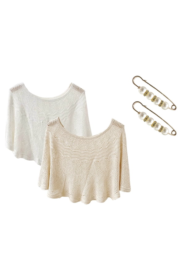 2Pcs For Women Casual Open Knit Top Lace Summer Lightweight Solid Hollow Out Knitted Sun Proof Shawl Wraps Cloak For Women 1920S Womens Vest Ladies Wraps And Shawls Or Capes With Sleeves
