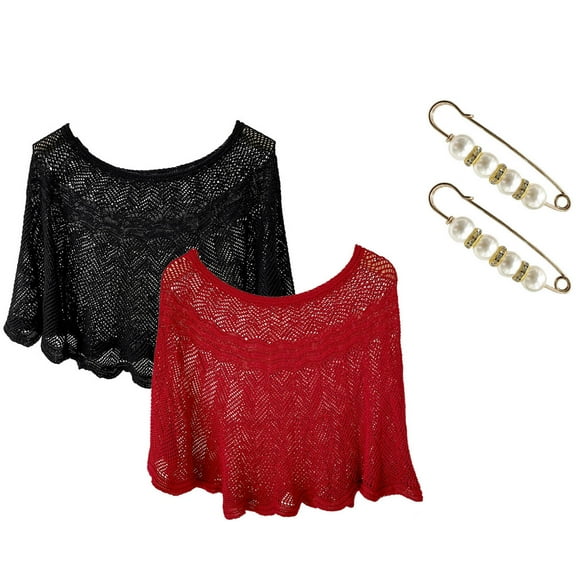 Kcodviy 2Pcs For Women Casual Open Knit Top Lace Summer Lightweight Solid Hollow Out Knitted Sun Proof Shawl Wraps Scarf Vest For Women Coat For Women Plus Size Sequin Scarfs For Women Womens Wrap Coa