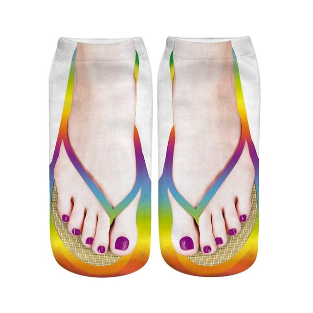 Kcodviy 3D Pattern Manicure Print Socks Flip Flop Funny Hidden Running ...
