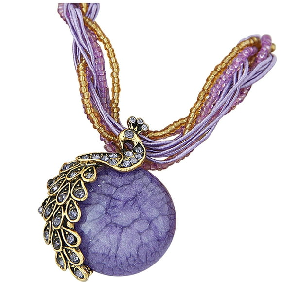Bohemian Womens Rhinestone Peacock Pendant Statement Necklace Gift Accessories Circle Necklaces for Women Woman's Jewelry Letter Pendant Initial Pearl Necklace for Women Long Pendant Necklace