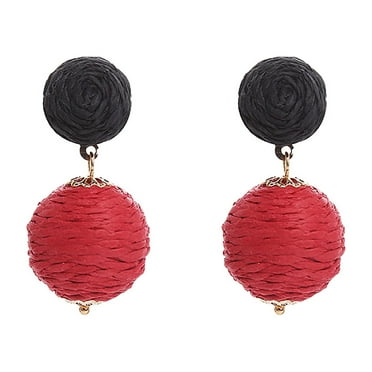 Kcodviy Boho Handmade Straw Rattan Drop Earrings Geometric Raffia Dangle Earrings For Women s Summer Beach Jewelry Womens Cute Earrings Long Diamond Earrings Women Jewelry Lightweight Earrings Ear