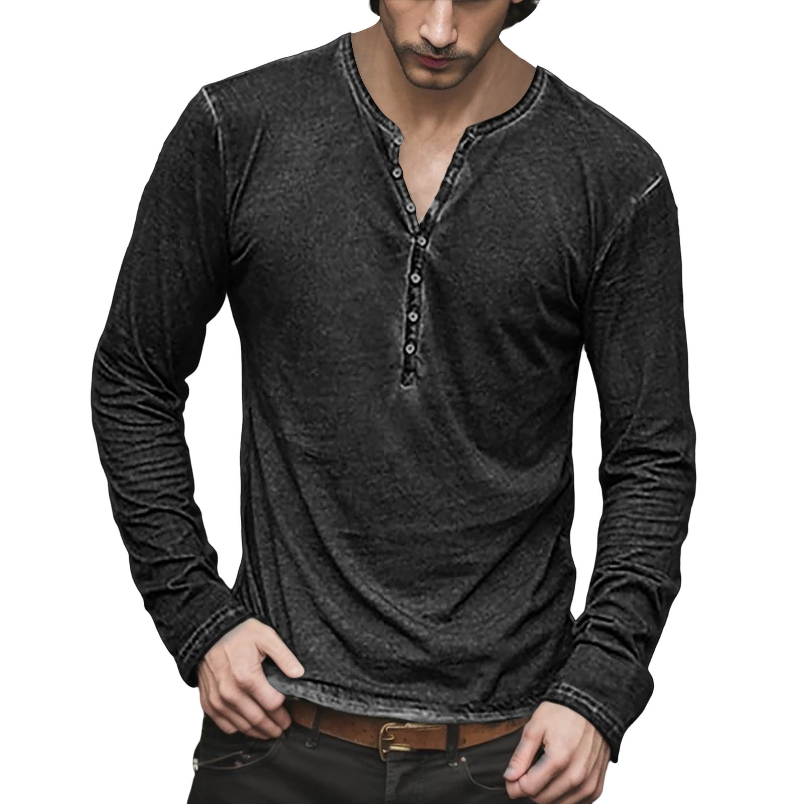 Kcodviy Button Slim Long Solid Top On Leisure Sleeve Shirt Shirts V For