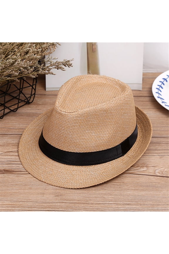 Children Kids Summer Beach Straw Hat Jazz Panama Trilby Fedora Hat Gangster Cap Preemie Hats Girls New Mom Gift Baby Caps 6-12 Months Baby Girl Scrapbook Baby Turbans Baby Boy Basket Photo Alb
