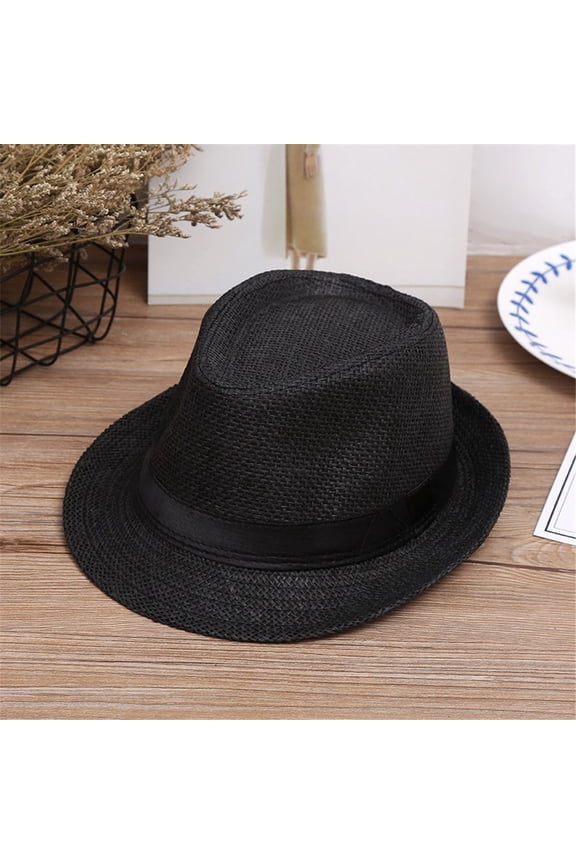 Children Kids Summer Beach Straw Hat Jazz Panama Trilby Fedora Hat Gangster Cap Preemie Hats Girls New Mom Gift Baby Caps 6-12 Months Baby Girl Scrapbook Baby Turbans Baby Boy Basket Photo Alb