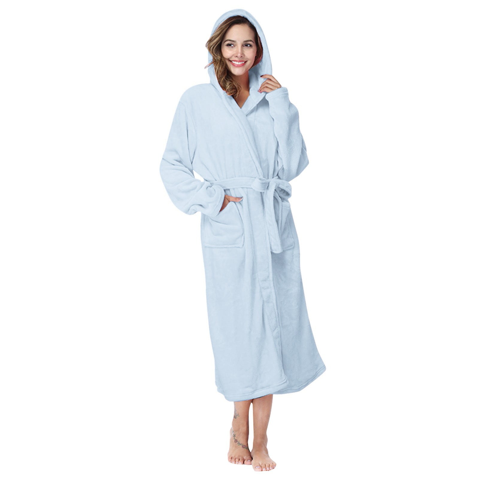 Kcodviy Flannel Long Sleeve Robe With Hood And Zipper Couples