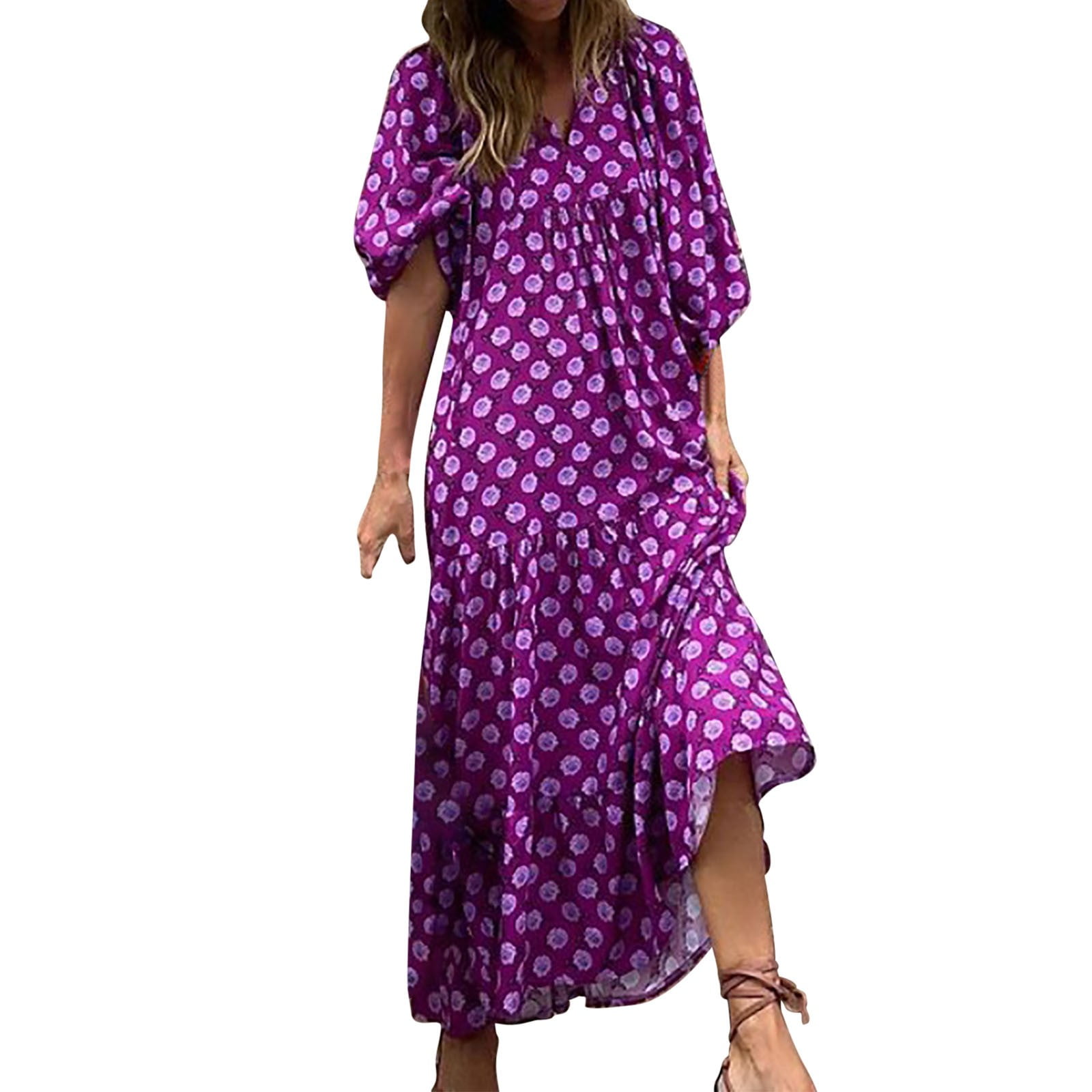Kcodviy Geometric Printed Bubble Sleeved Dress Street Oversized Women's ...