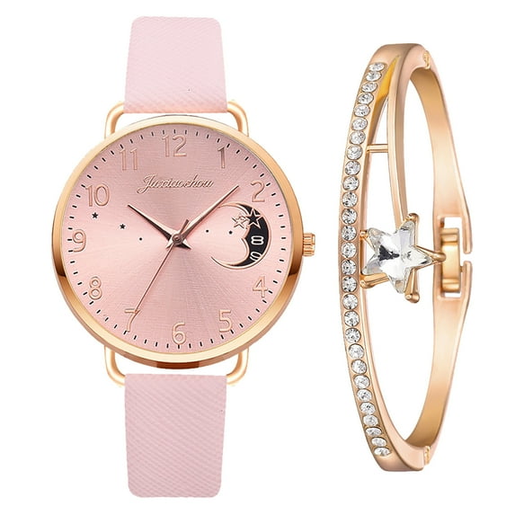 Kcodviy Ladies Watch Fashion Quartz Watch With Bracelet, Bracelet + Watches Women Gift Women'S Casual Quartz Leather Strap Watch Analog Wrist Watch Fashion Watch Leather Elegant Women Watches Ladies B