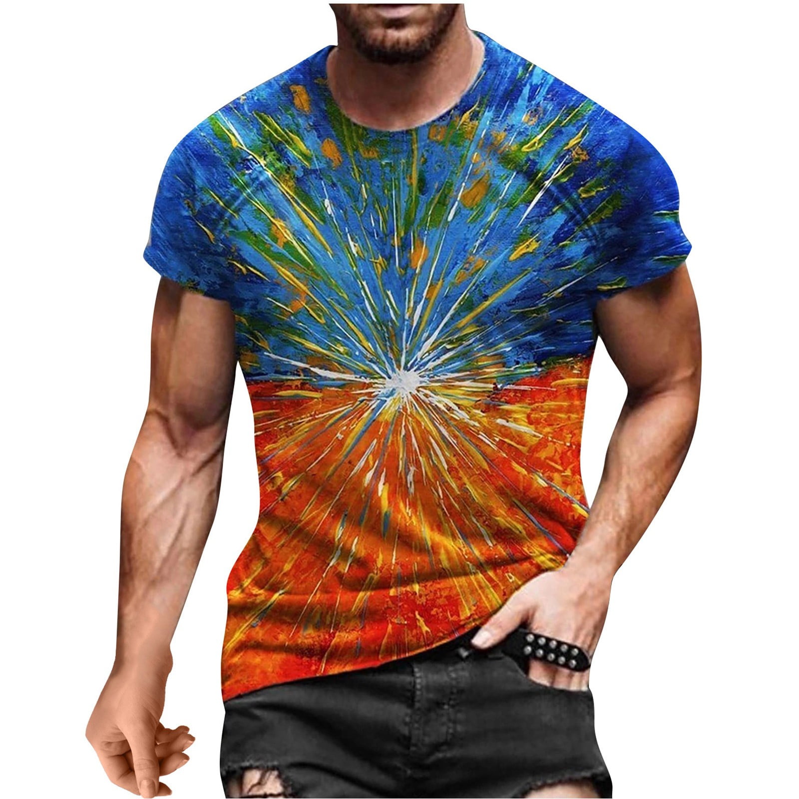 Kcodviy Men's Summer Casual Printed Short Sleeve Round Neck Top Tshirt