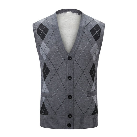 Kcodviy Mens Autumn And Winter Fashion Casual Printed Pocket Knitted Wool Cardigan Vest Sweater Vest Graphic Sweater Vintage Sweaters For Men Valentine Sweater For Men Cute Sweater Summer Sweaters For