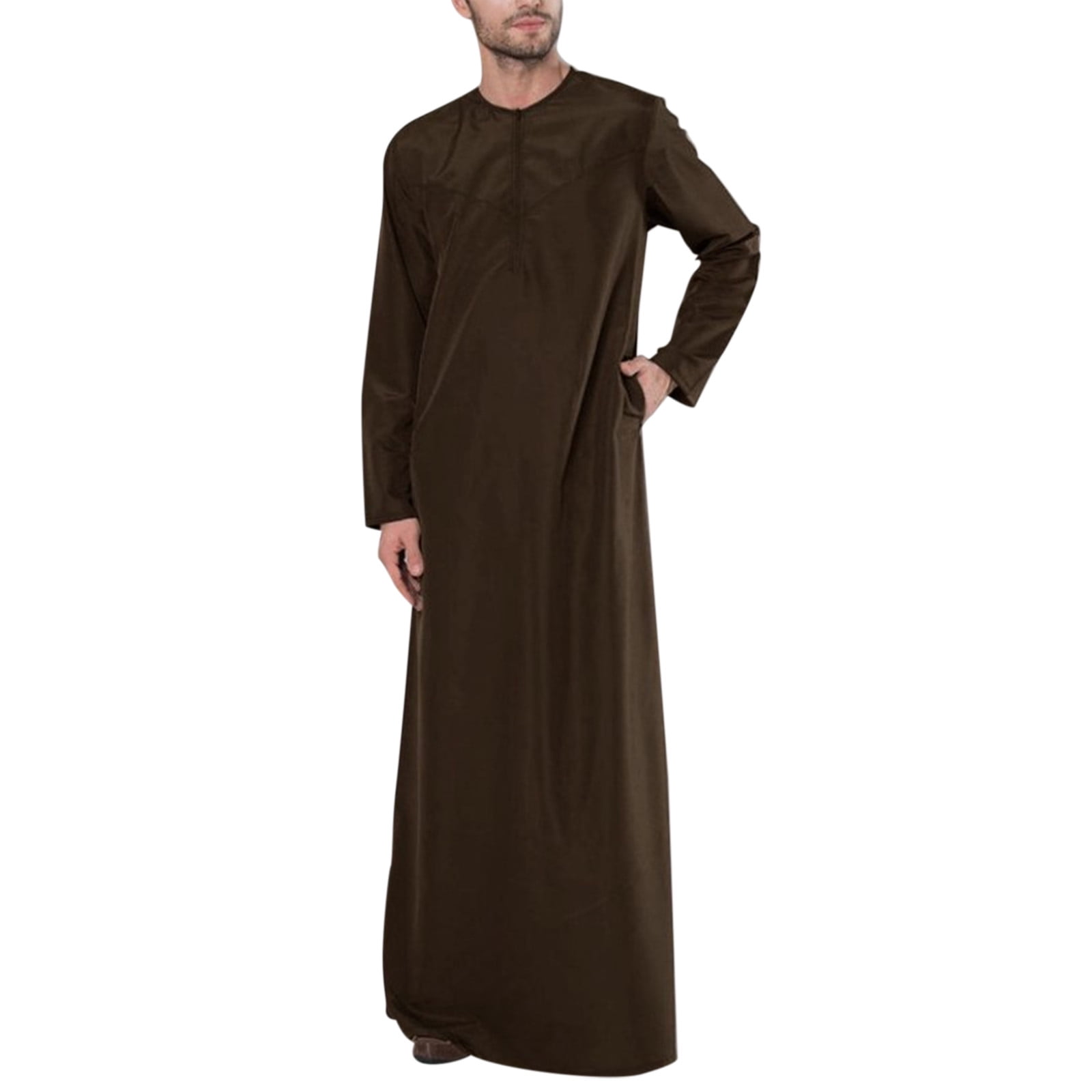 Kcodviy Mens Casual Loose Arab Dubai Robe Long Sleeve Zipper Shirt ...