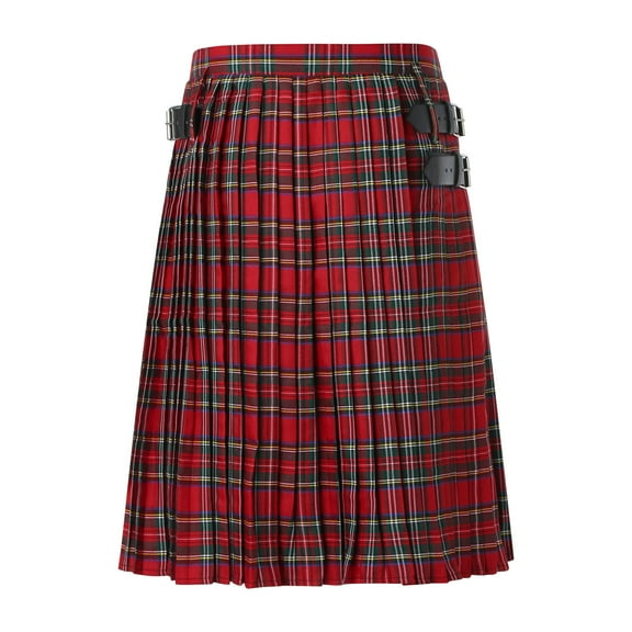 Kcodviy Mens Casual Retro Comfortable Memory Foam Scottish Style Plaid Contrast Moccasins Waistband Pleated Skirt