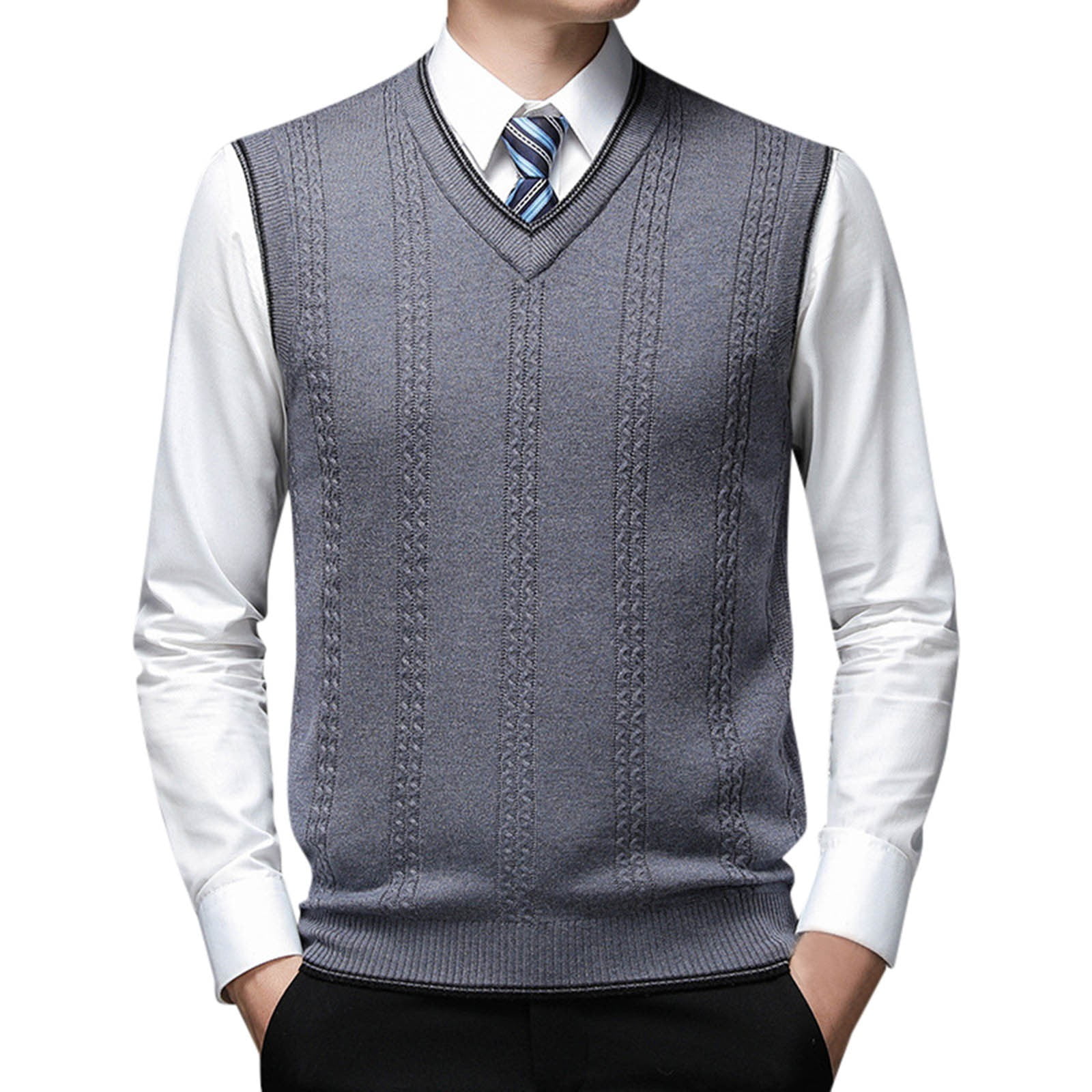 Kcodviy Mens Fashion Casual Jacquard V Neck Jacquard Bottomed