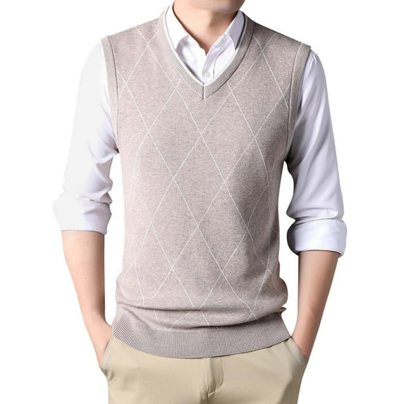 Kcodviy Mens Fashion Casual Jacquard V Neck Jacquard Bottomed Plaid Shirt Sleeveless Sweater Vest Sweater Men Sweater Men Hot Sweater For Men Dinosaur Sweater Mens V Neck Sweater Cardiga