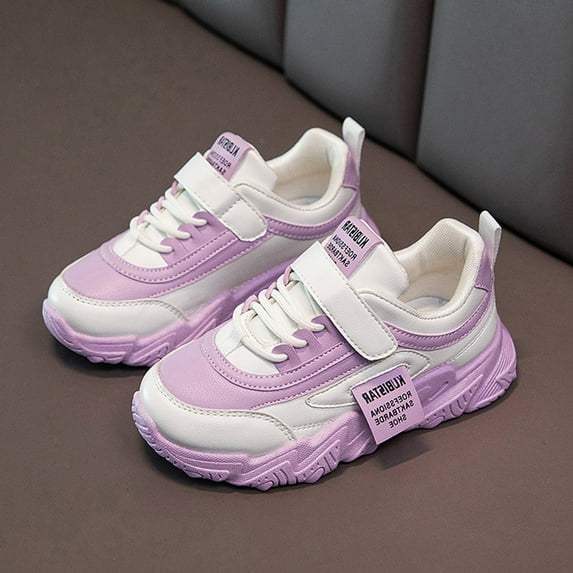 Kcodviy All Seasons Children Sneaker for Girls Size 5 Sports Shoes Girls Flat Shoes for Girls Sole Thick Sole Non Girls Light Up Shoes Light Lace Up Hook Loop Solid Color Comfortable Casual