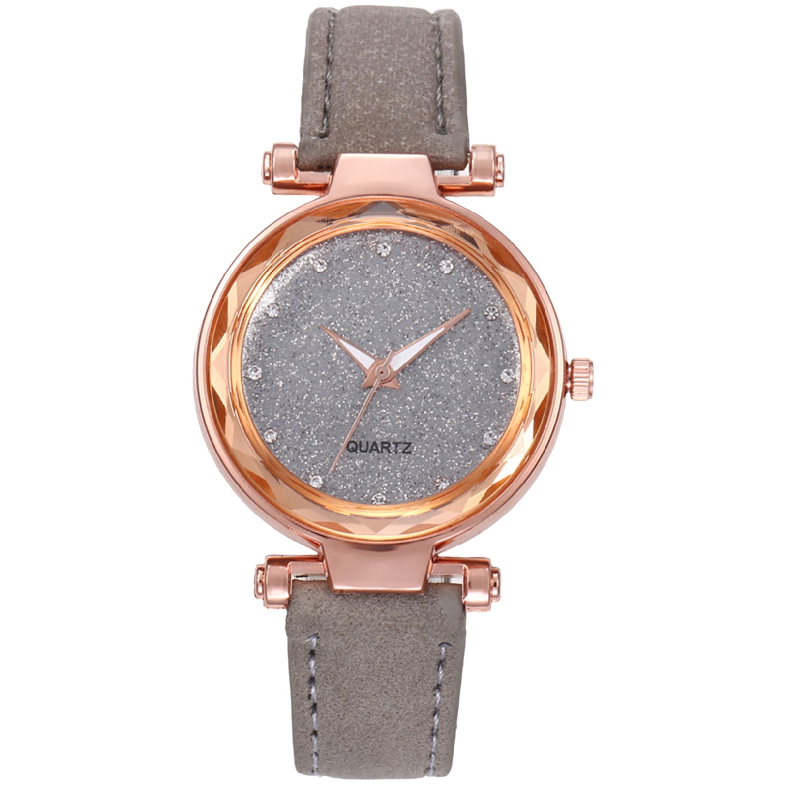 Kcodviy Starry-Sky Watch Frosted Belt Silver Pink Diamond Face Ladies ...