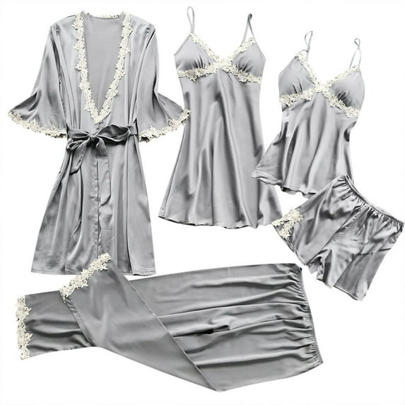 Kcodviy Suit Women 5Pc Lace Dress Sleepwear Nightwear Sleeping Shirt Women Nightshirts Junior Nightshirts Petite Nightgown Women Night Shirt Soft Cotton Nightgowns For Women Ni