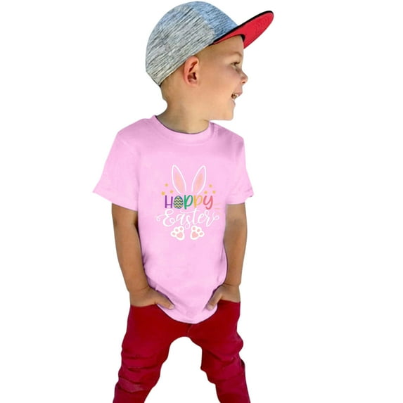 Kcodviy Toddler Baby Kids Boys Girls Happy Easter Bunny Shirts Short Sleeve Letter T Shirts Tee Tops 1-7 Years Big Boys Shirts Long Sleeve Undershirt Boys Top 5 Boy Thermal Shirt Long Sleeve Toddler B