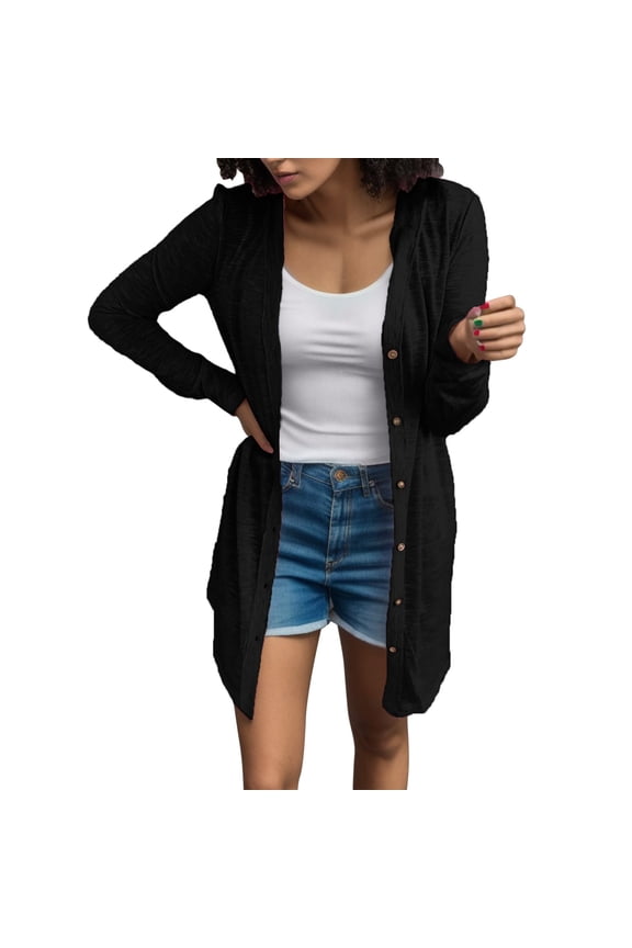 Women Casual Solid Button Down Long Sleeve Cardigan Blouse Lightweight Coat Jackets Or Women Scrub Jacket Womens Full Zip Zip up Jacket Zip up No Hood Jacket Things for Mom Light Jacket