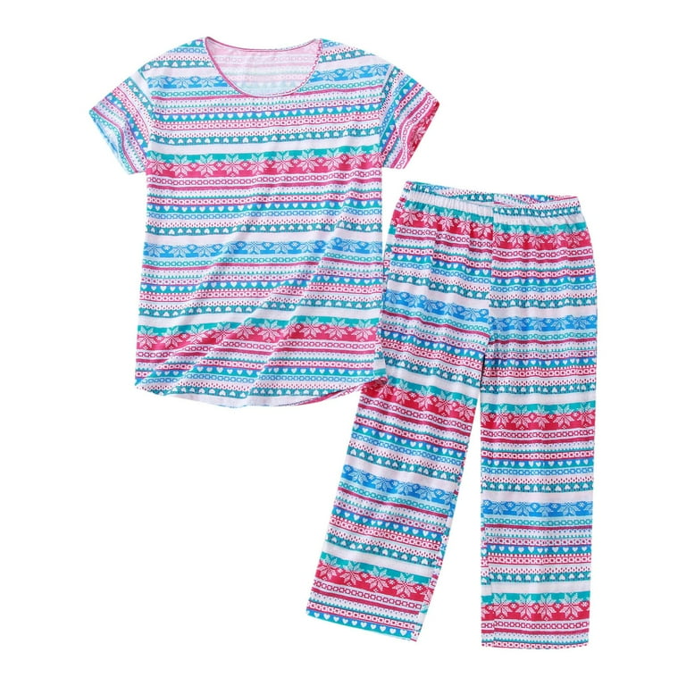 Kcodviy Women Cotton Pajamas Set Pajama Set Short Sleeve Top Capri