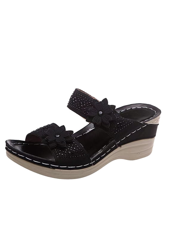 Women Flowers Wedges Breathable Peep Toe Sandals -On Beach Shoes Fashion Sandals For Women Sandals Women Dressy Summer Funky Monkey Sandals Women Tie Up Sandals For Women Closed To