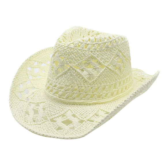 Kcodviy Women Men Summer Western Cowboy Hat Shapeable Straw Hat Hollowed Out Sun Hat Hats for Women Hat for Shape Hat Holsters Cowboy with A Hot Hat for Girls Boot Bands Foam Cowboy Hat Mini Leather H