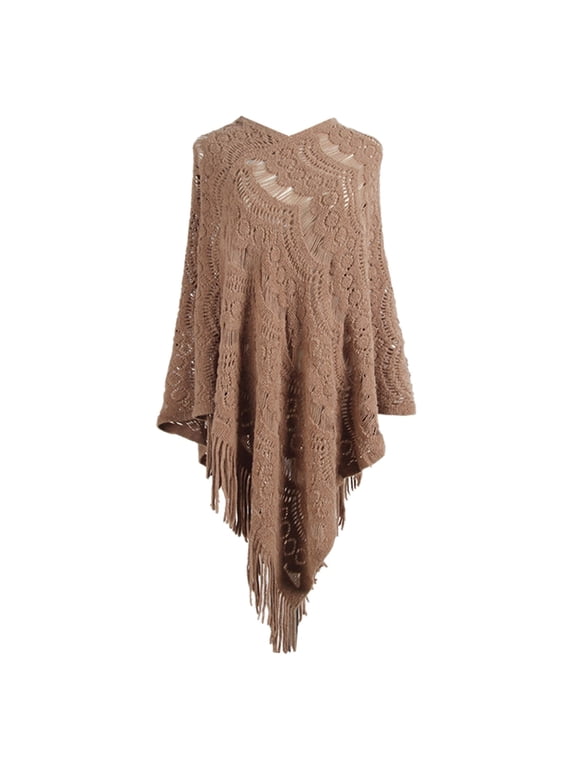 Women Mid Length Crochet Hollow Irregular Tassel Pullover Sweater Cape Shawl Knit Sweater Shawl Flapper Dresses 1920S Womens Bed Jacket And Gown Coat For Women Plus Size Colorful Scarf Winter