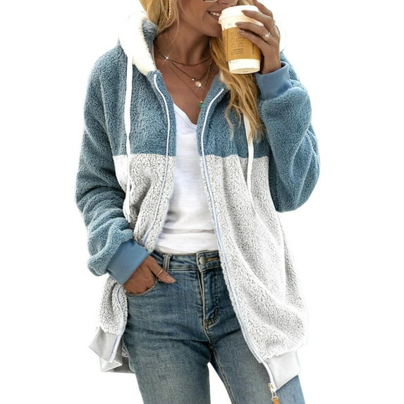 Kcodviy Women'S Casual Color Block Plush Sweatshirt Zipper Hoodie Loose Blouse Warm Coat Jacket Women Zipper Sweaters For Women No Hood 3X Jacket Womens Jackets Casual Womens Mountain He