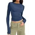 thumbnail image 1 of Kcodviy Women’S Slim Tops Long Sleeve Round Neck Crop Top Tee Shirt Basic Solid Tight Slim Fit Cropped Shirt Workout Yoga Womens Thermal Tops Long Sleeve Loose Fit Women Thermal Tops Warm Women'S Ther, 1 of 6