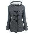 thumbnail image 1 of Kcodviy Women Solid Color Horn Buttons Cardigan Padded Hooded Coat Jacket Overcoat 3X Jacket Womens Jackets Hood Jackets For Women Zipper Front Jacket Jacket Women Full Zip Womens, 1 of 6