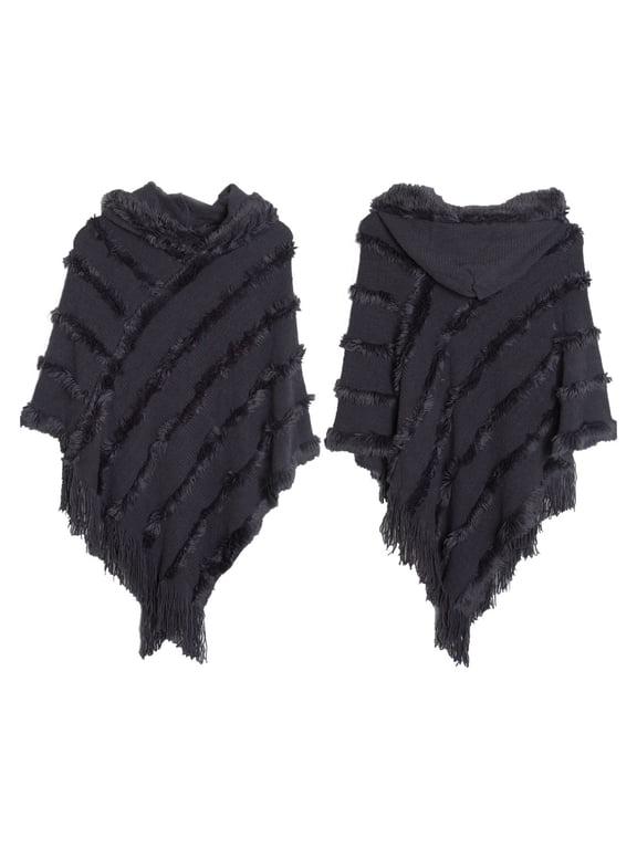 Women Solid Poncho With Tassels Knitted Shawl Scarf Fringed Wrap Sweater Pullover Cape Gifts For Women Scarf Buckle Blanket Wraps Pull Through Scarf Extra Long Scarf With Sleeves Shawl With Sl
