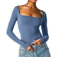 thumbnail image 1 of Kcodviy Women Tight Low Square Neck Long Sleeve T Shirt Top Men Thermals Top And Bottom Set For Winter Thermal Underwear Top For Women Pack Women Thermal Tops For Jogging Mens Thermals Top And, 1 of 4