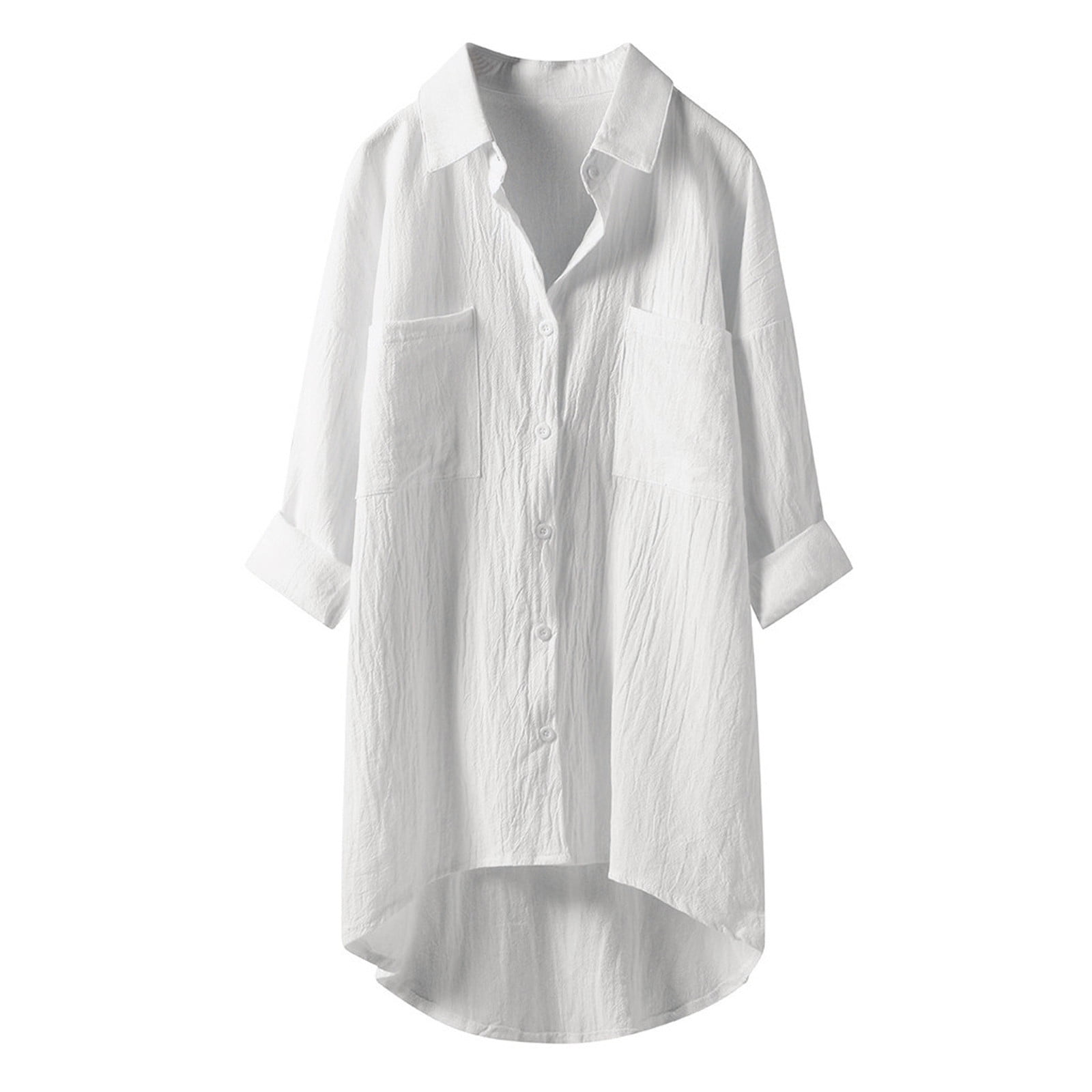 Kcodviy Women's Casual Linen Blouses Tops Long Sleeve Button Down ...