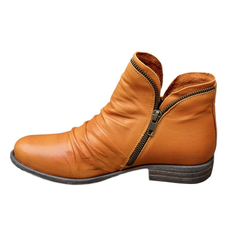 Kcodviy Women s Fashion Casual Retro Solid Colors Short Ankle Boots Zipper Shoes Tan Booties Women Boots No Heel Winter Boots for Women Leather Boots Women Heel Womens Lace up Boots Taupe Boots