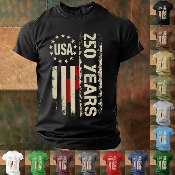 Kcolen 250 Anniversary Usa Shirt Mens T-Shirts Short Sleeve Vintage 250 Years American 1776-2026 250th Birthday Usa T-Shirt Big & Tall Trendy America Pullover Basic Tee