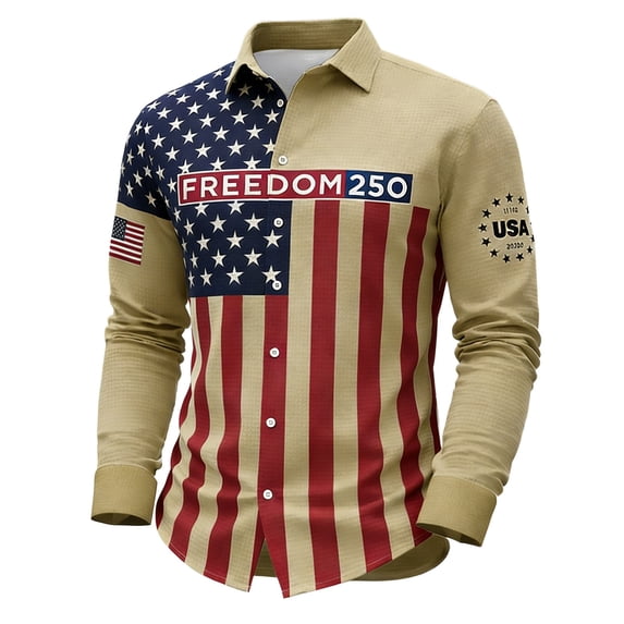 Kcolen 250Th Anniversary Usa Shirt for men American Patriotic Flag Button Down Blouse Men's American 250th Anniversary Tops Casual Fashion Streetwear Shirt