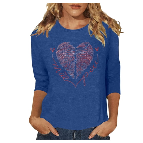 Kcolen 3/4 Length Sleeve Womens Valentine Day T-Shirt Rose Print Trendy Women's Valentine Day Shirts Oversized Woman Sweatshirts Holiday Wear Tops