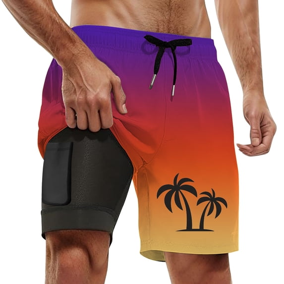 Kcolen 5 Inch Swim Trunks Men,Men Drawstring Swimming Short Stretchy Upf Bathing Suit with Compression Liner Summer Beach Swimwear