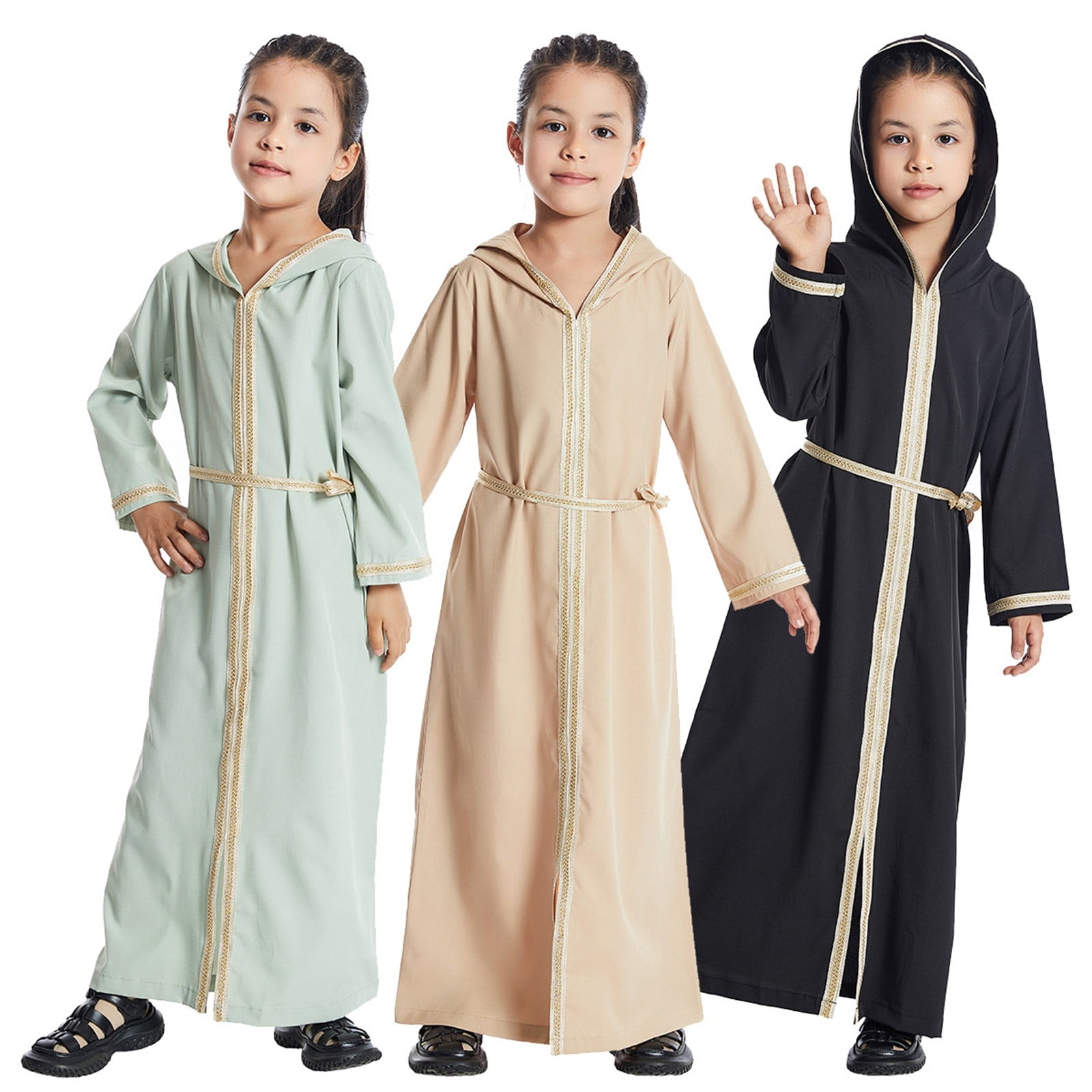 Kcolen Abaya for Girls Long Sleeve Prayer Dress Ramadan Kaftan Abaya ...