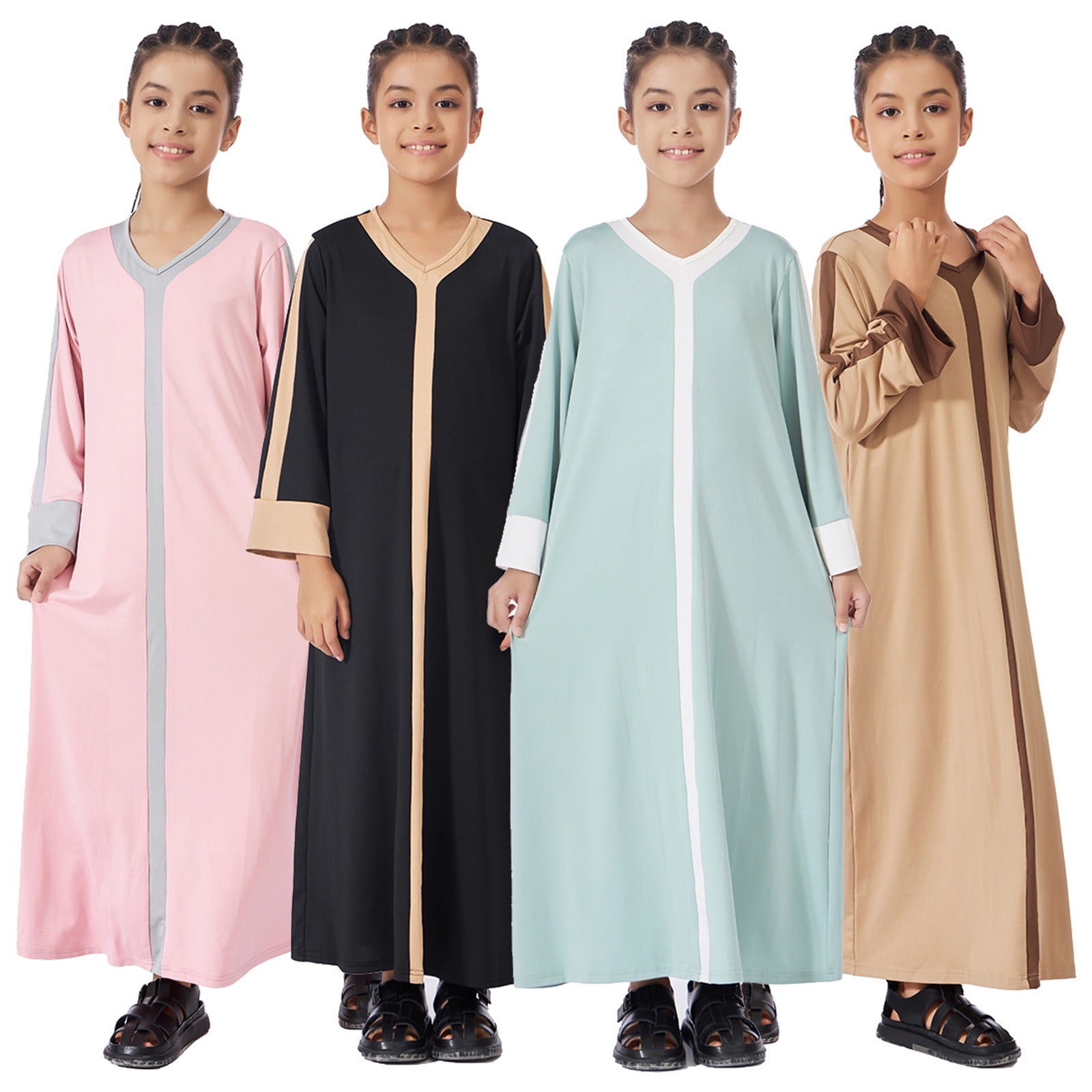 Kcolen Abaya for Girls Long Sleeve Prayer Dress Ramadan Kaftan Abaya ...