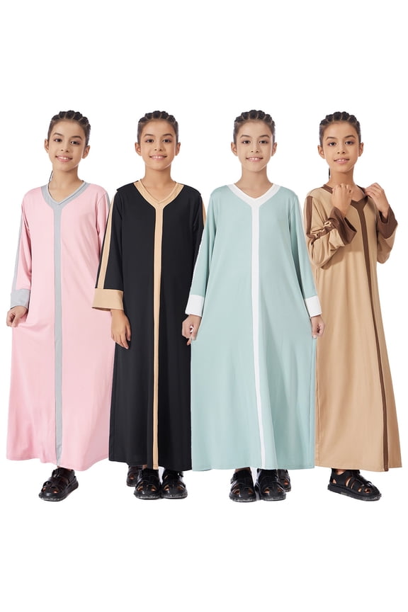 Abaya for Girls Long Sleeve Prayer Dress Ramadan Kaftan Abaya with Hijab Clothing Arabic Eid Robe,Pink,12-24 Months