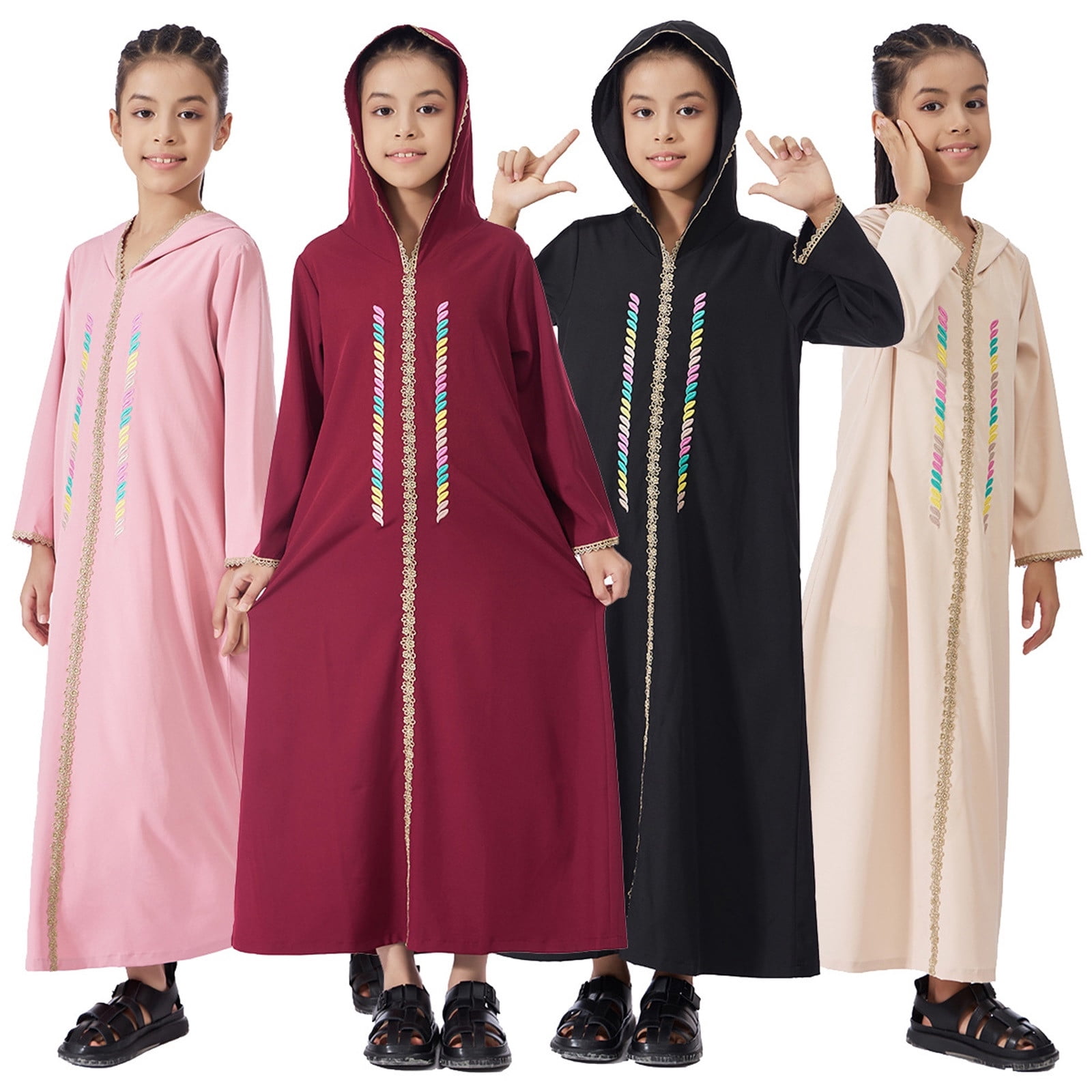 Kcolen Abaya for Girls Long Sleeve Prayer Dress Ramadan Kaftan Abaya ...