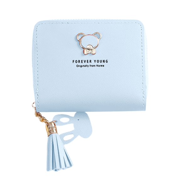 Kcolen Adorable Bear Tassel Zip Wallet for Women Daily Use Commuting Student Convenience Compact Purse