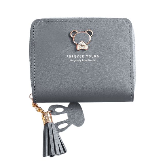 Kcolen Adorable Bear Tassel Zip Wallet for Women Daily Use Commuting Student Convenience Compact Purse