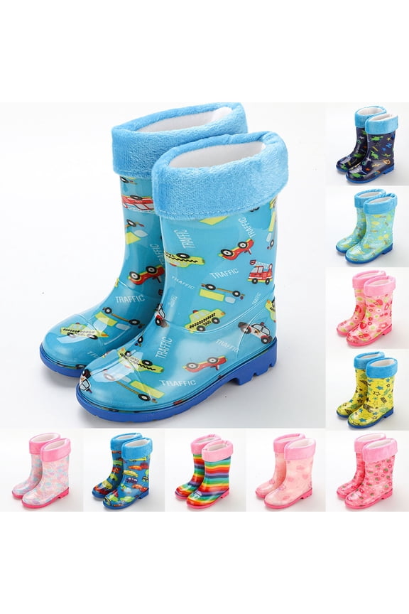 Baby Rain Boots Girls Winter Lined Rain Boots Rubber Play Shoes for Toddler Outdoor Comfort Lightweight Shoes for Boating, Camping, Farming