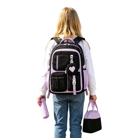 Kcolen Backpack for School,Cute Y2K Backpack Set Lightweight Backpack With Multiple Pockets for First Day of School,Purple
