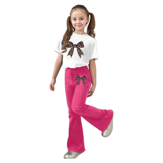 Kcolen Birthday Girl Outfit Summer Girls Clothes Short Sleeve Crewneck Top + Flared Pants Set 2 Piece Clothing Sets