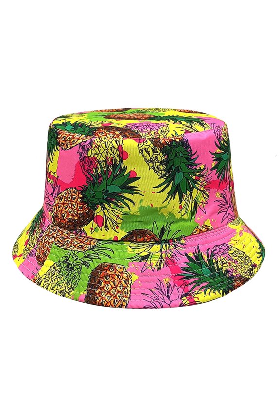 Black Bucket Hat Stylish Pineapple Print Fisherman Hat for Women Summer Outdoor Casual Wear and Sun Tea Party Hat