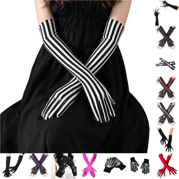 Kcolen Black Long Fingerless Gloves Long Arm Gloves for Women Men Halloween Theme Party Hand Accessories Halloween Gifts